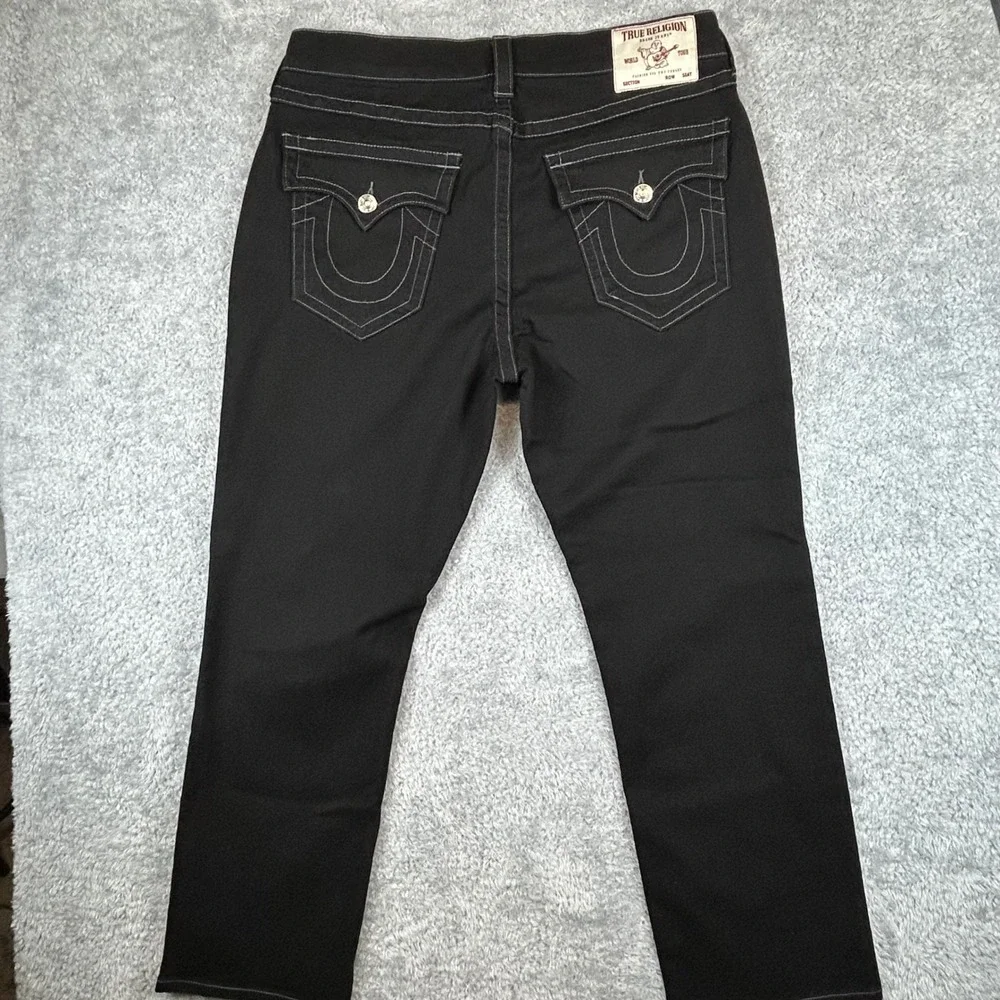 True Religion Ricky Relaxed Straight Black Contrast Stitch Jeans Mens‎ 36x29